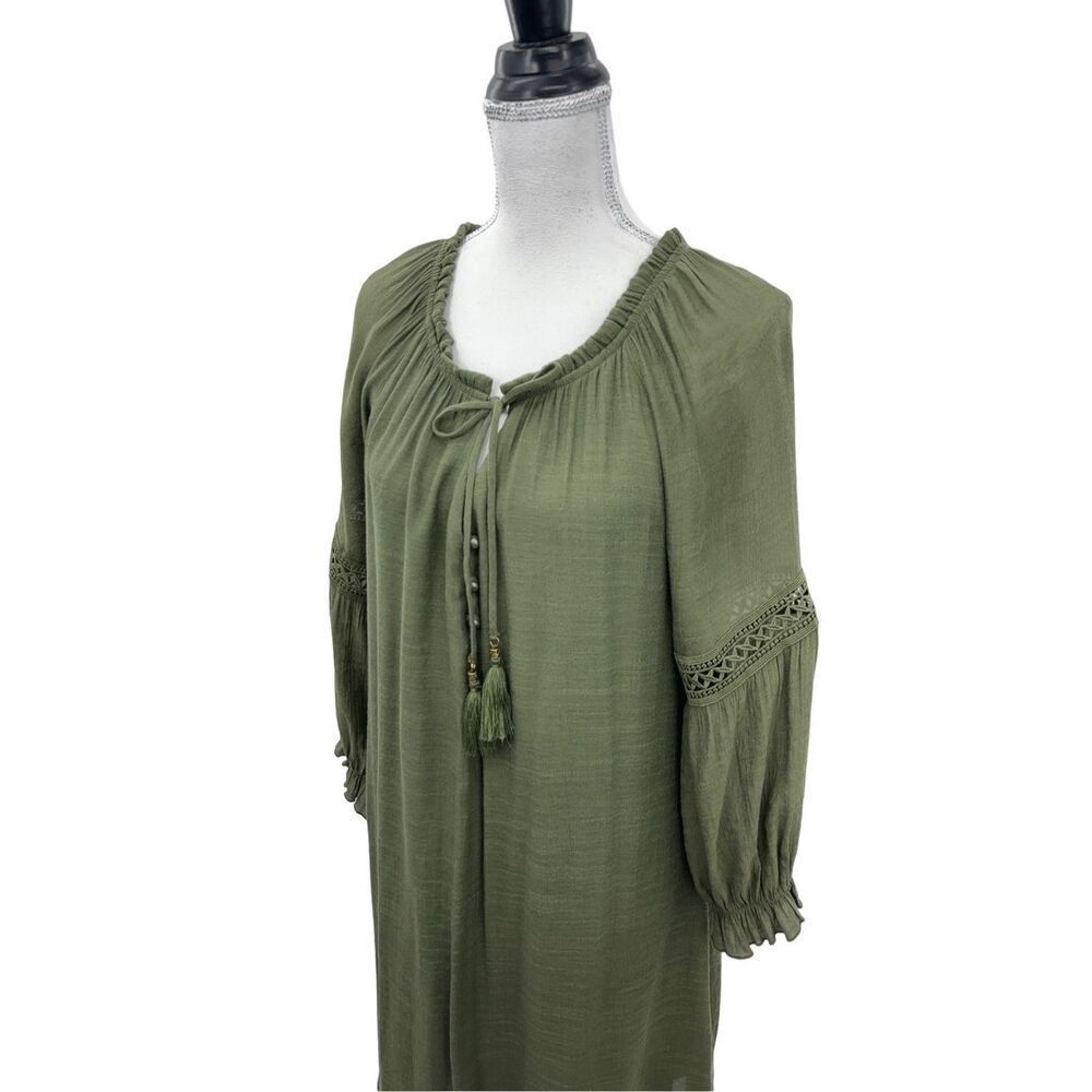 Parallel skies olive green boho long sleeve cut off lower sleeve geometrical pat